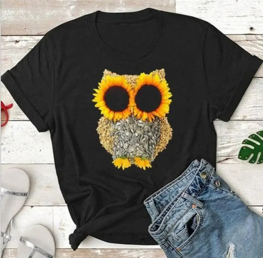 Sunflower Love Printed Summer T-Shirt Loose Fit Oversized Top for Men And Women Kawaii Polyester Fiber Short Sleeve Casual Wear