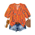 Plus Size 1XL-5XLAutumn Women's Fashion Floral V-Neck Bishop Sleeve Blouse Women Flower Print Elegant Casual Shirt