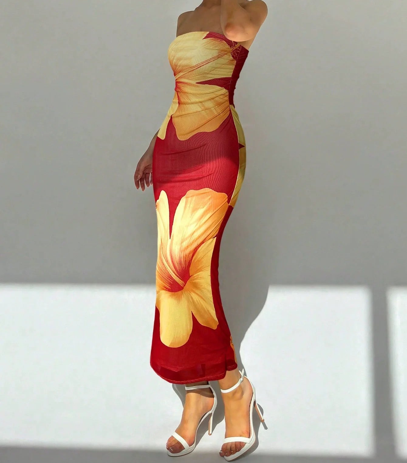 Elegant Fashionable Printed Long Dress New Summer Women's Sexy Slim Fit Chest Wrapped Off Shoulder Casual Dress