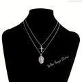3 Layer Necklace Oval-shaped Virgin Mary Madonna Pendant Jesus Cross Metal Plated Chain Women Gift