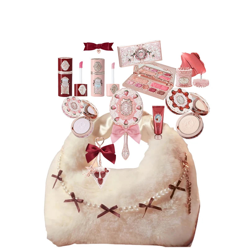 Makeup Set Flower Knows All in One GiftBox Glitter EyeShadow Palette Long Lasting Velvet Lip Cream Matte Blush with Cosmetic Bag