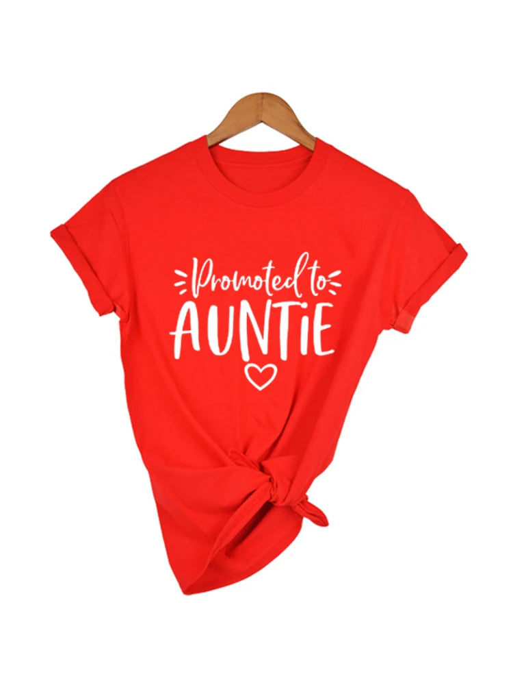 Promoted To Auntie Women's Short Sleeve Tops Tee Summer Funny Casual Short Sleeve T-Shirt New Aunt Tees Aunt To Be Tee Shirt