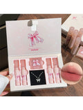 6Pcs/Box Matte Lipstick Set Lips Makeup Velvet Nude Lip Gloss Moisturizing Lip Glaze Face Blush Palette Makeup Set Necklace Gift