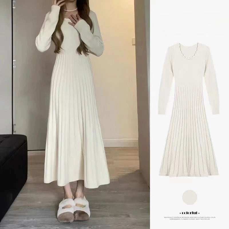 Sweater Long Dress For Woman Clothes Swing Casual Slim Femal Autumn Winter Long Sleeve Knitted Korean Clothing Elegance Sweet