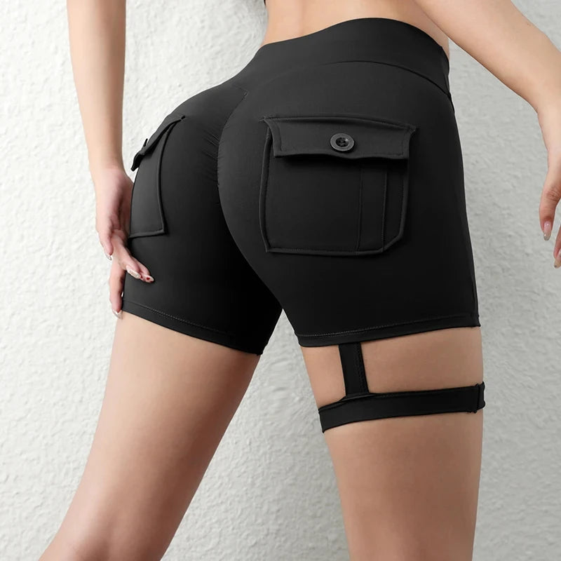 Peach Butt Fitness Shorts Women's Exercise Three-Quarter Pants Cargo Air Dry Pocket Yoga  Tight  Lift Summer