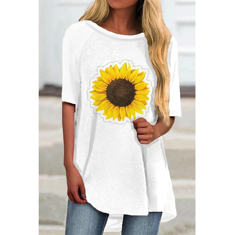 Summer Sunflower Floral 3D Print T-shirt Women Fashion Streetwear Casual O-Neck T Shirts Y2K Tops Tees Female Oversized Clothing