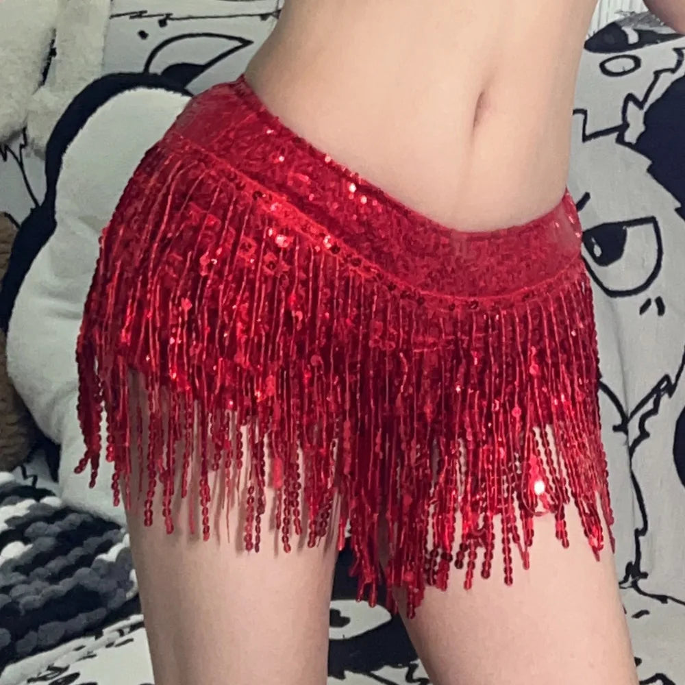 women's sequined fringed shorts