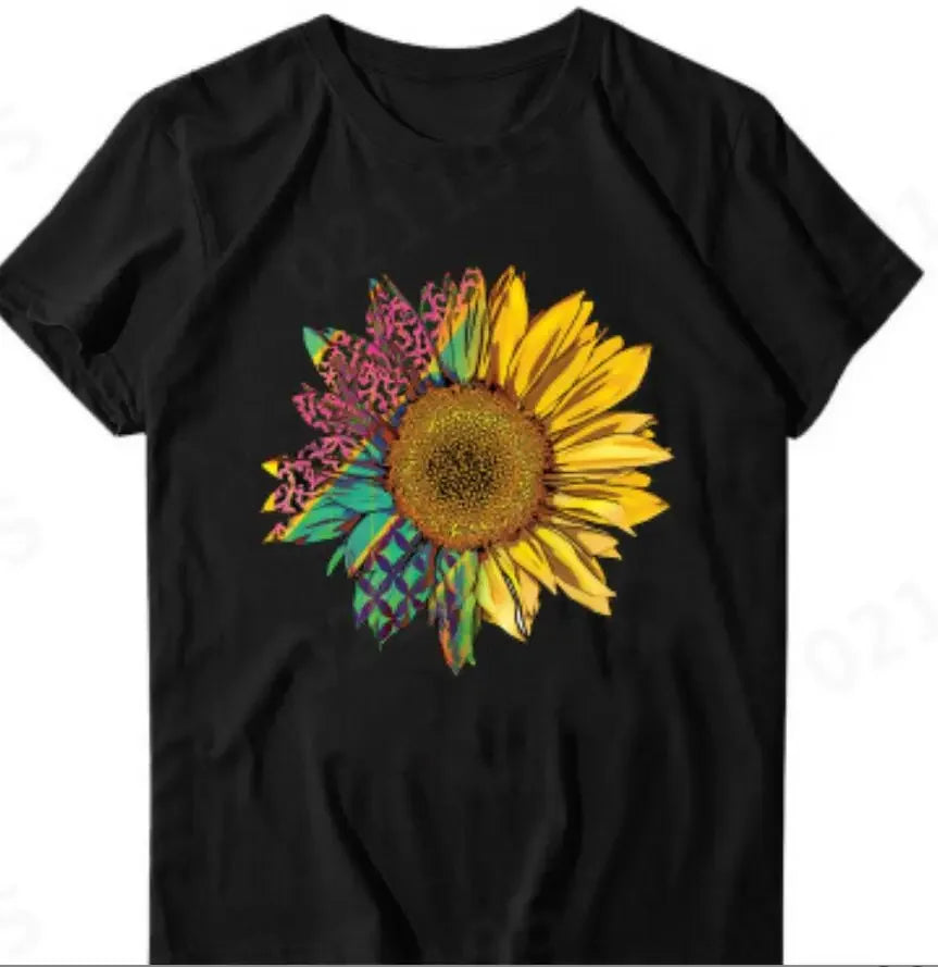 Sunflower Love Printed Summer T-Shirt Loose Fit Oversized Top for Men And Women Kawaii Polyester Fiber Short Sleeve Casual Wear