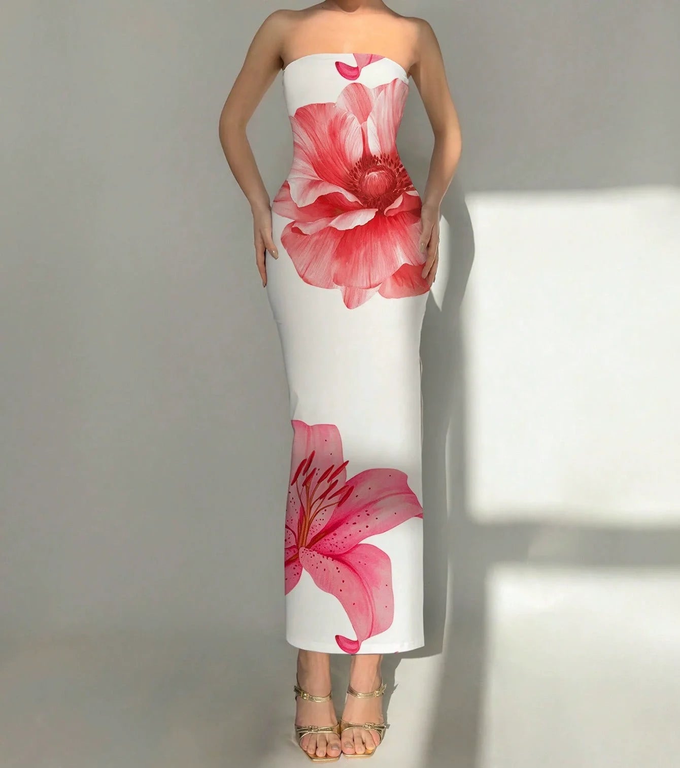 Elegant Fashionable Printed Long Dress New Summer Women's Sexy Slim Fit Chest Wrapped Off Shoulder Casual Dress