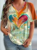Plus Size Floral Design Pattern Printed T-shirts Summer Fashionable High Quality Short Sleeved Casual Sports V-Neck Pullover Top
