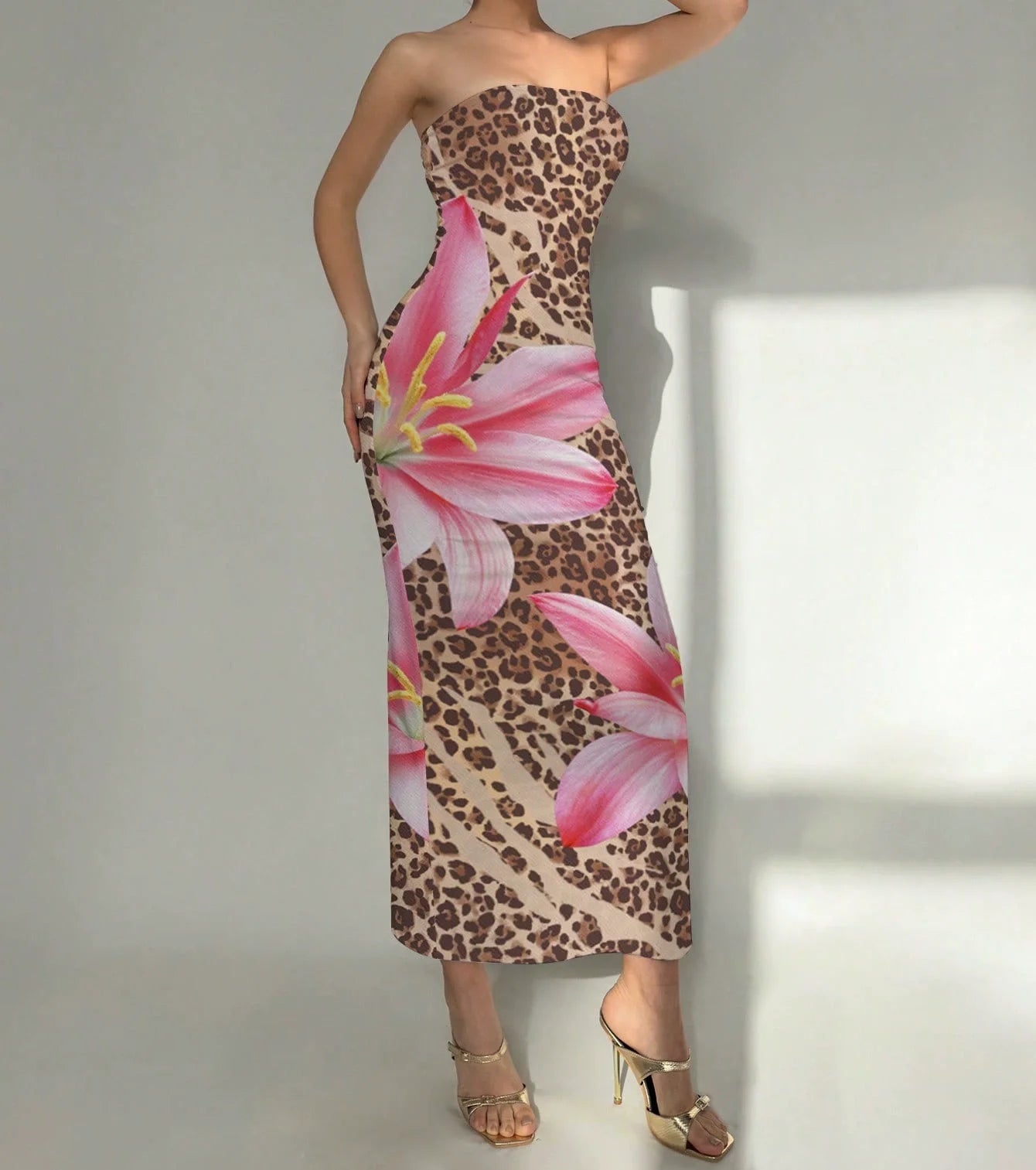 Elegant Fashionable Printed Long Dress New Summer Women's Sexy Slim Fit Chest Wrapped Off Shoulder Casual Dress