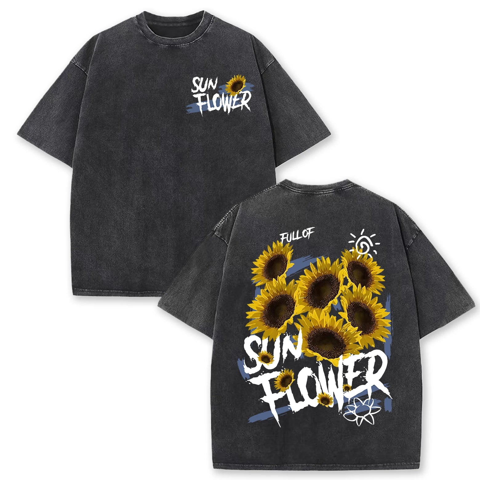 Life Good Beautiful Sunflower Print Washed Plus Size T Shirts Women Soft Cotton T-Shirt Street Short Sleeve Summer Casual Tops