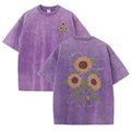 Life Good Beautiful Sunflower Print Washed Plus Size T Shirts Women Soft Cotton T-Shirt Street Short Sleeve Summer Casual Tops