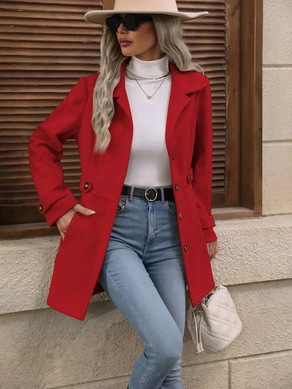 Autumn/Winter New Cross-Border Women's Fashion Flattering Loose-Fit Notched Lapel Single-Row Multi-Button Mid-Length Wool Blazer
