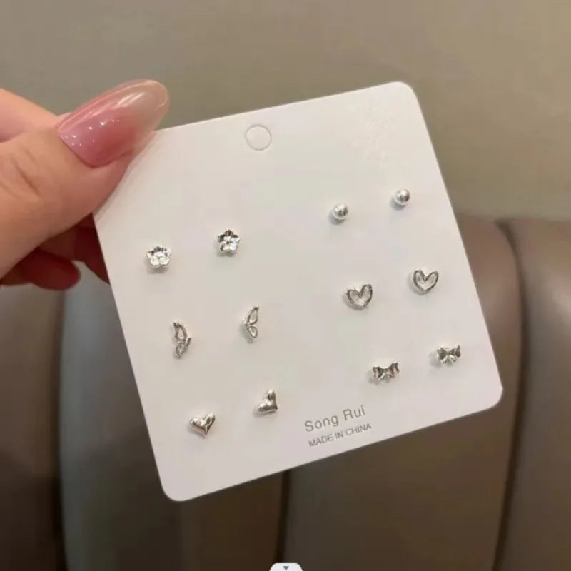 925 Sterling Silver Stud Earrings One Week No Duplicate Set Student Ear Jewelry Сережки Женские Pendientes De Acero Inoxidable