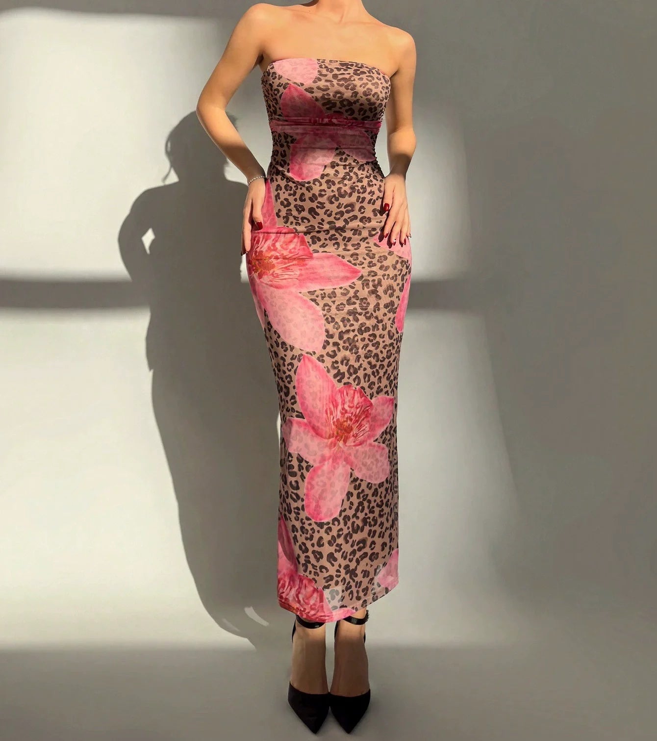 Elegant Fashionable Printed Long Dress New Summer Women's Sexy Slim Fit Chest Wrapped Off Shoulder Casual Dress