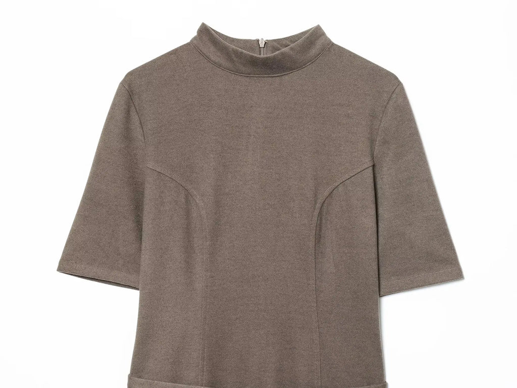 Woman Elegant Dress 2025 New Fashion With Belt Soft Women's Dresses Autumn Winter Dress Short Sleeve Stand Collar Casual Dress ﻿