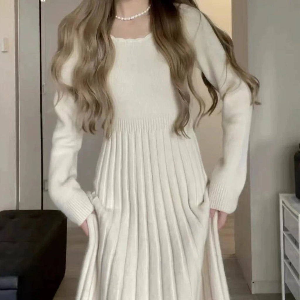 Sweater Long Dress For Woman Clothes Swing Casual Slim Femal Autumn Winter Long Sleeve Knitted Korean Clothing Elegance Sweet