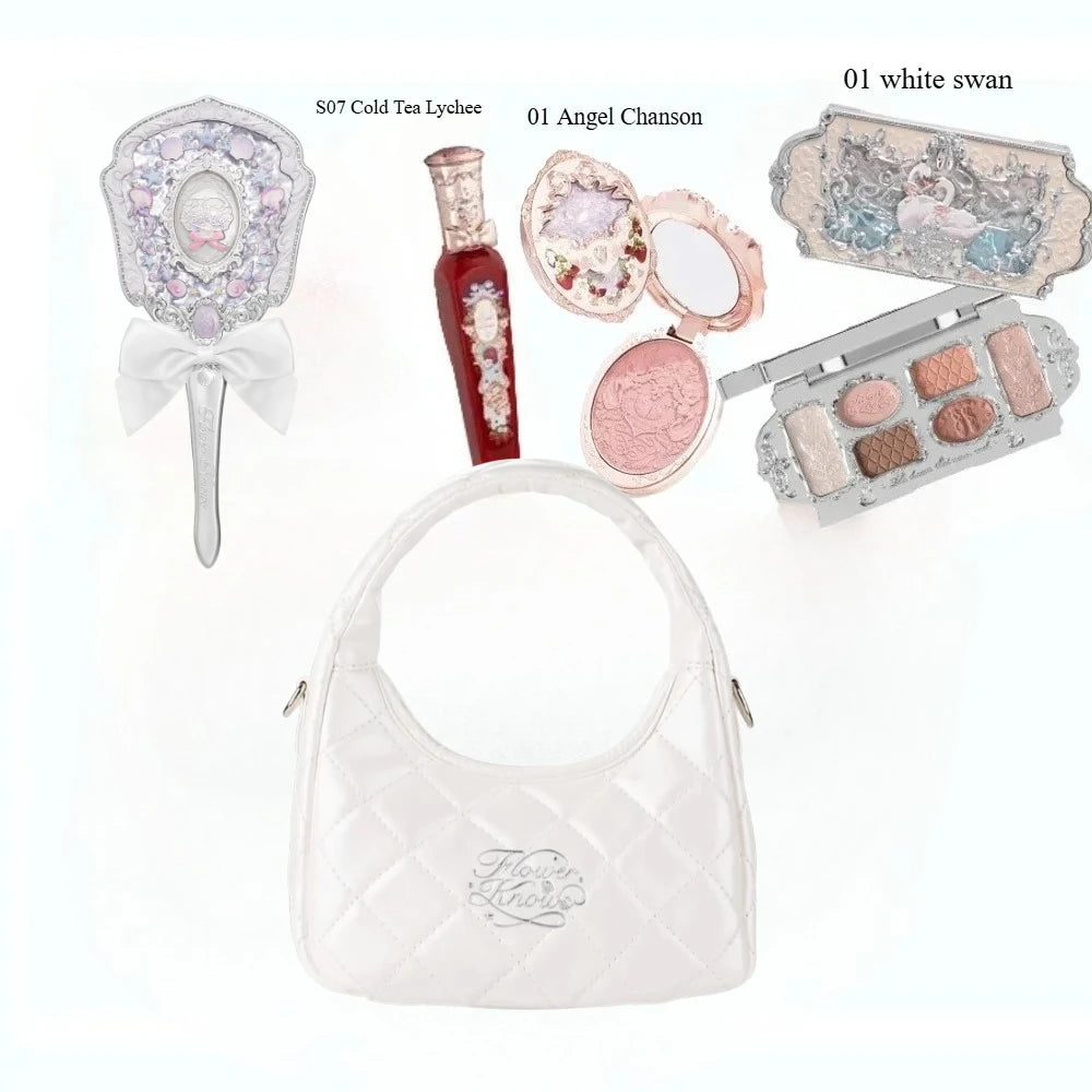Makeup Set Flower Knows All in One GiftBox Glitter EyeShadow Palette Long Lasting Velvet Lip Cream Matte Blush with Cosmetic Bag
