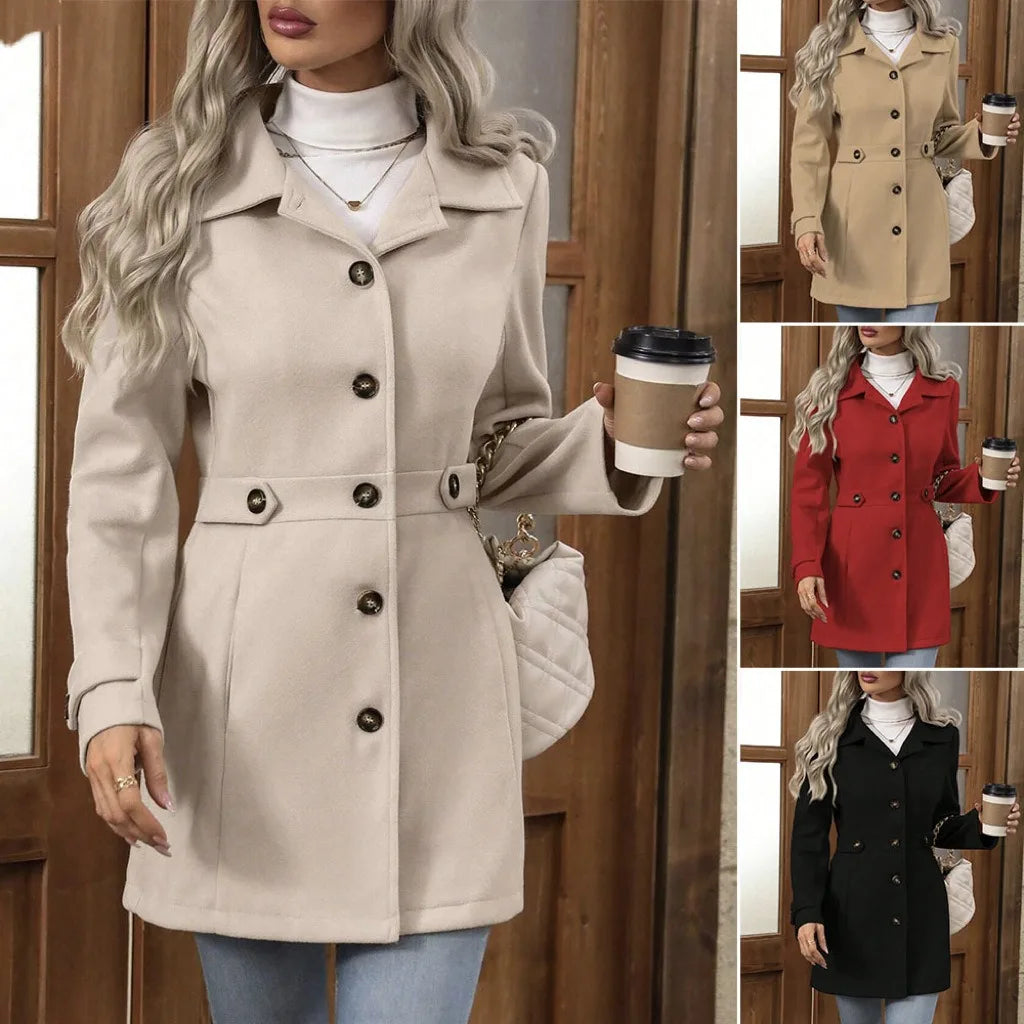 Autumn/Winter New Cross-Border Women's Fashion Flattering Loose-Fit Notched Lapel Single-Row Multi-Button Mid-Length Wool Blazer