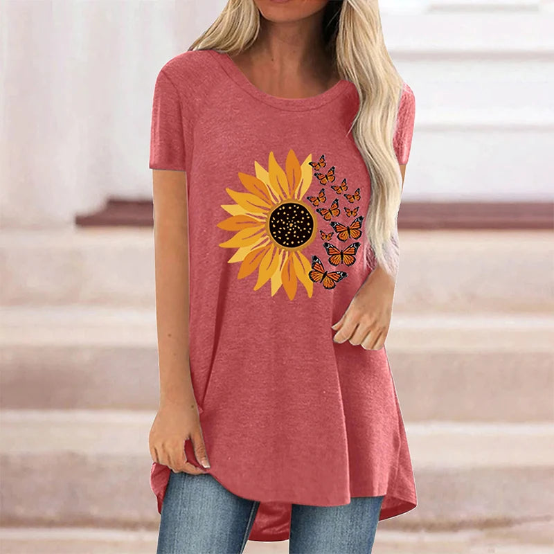 Summer Sunflower Floral 3D Print T-shirt Women Fashion Streetwear Casual O-Neck T Shirts Y2K Tops Tees Female Oversized Clothing