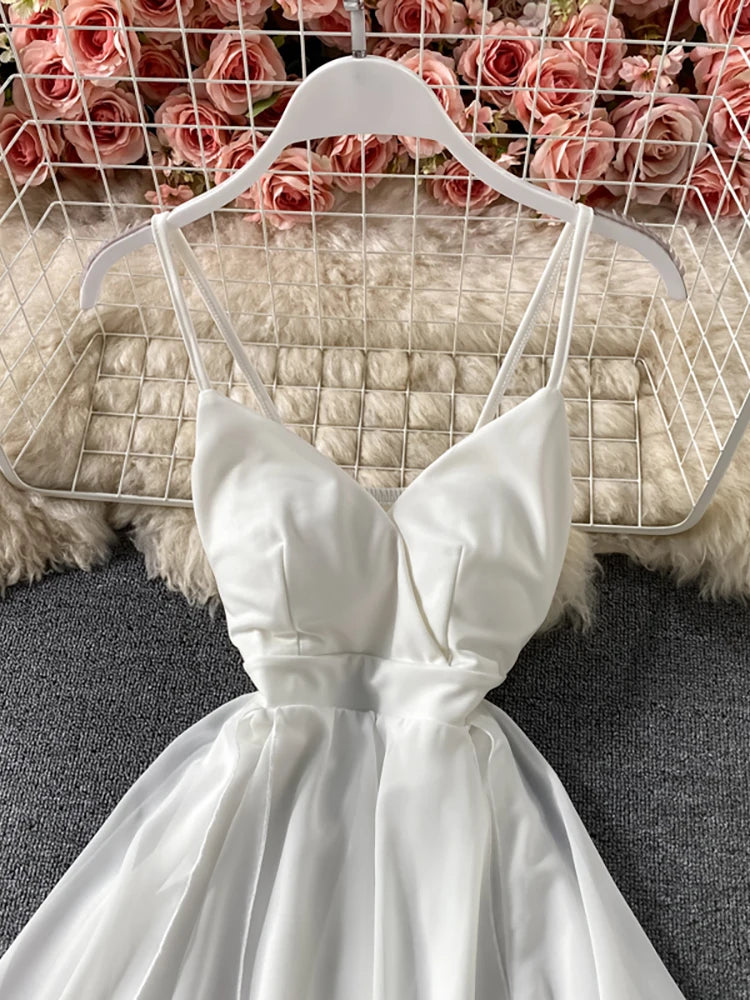 Summer Black/White Irregular Spaghetti Strap Long Dress Women Sexy Strapless High Waist Ruffle Open Back Vestidos 2021 New Robe