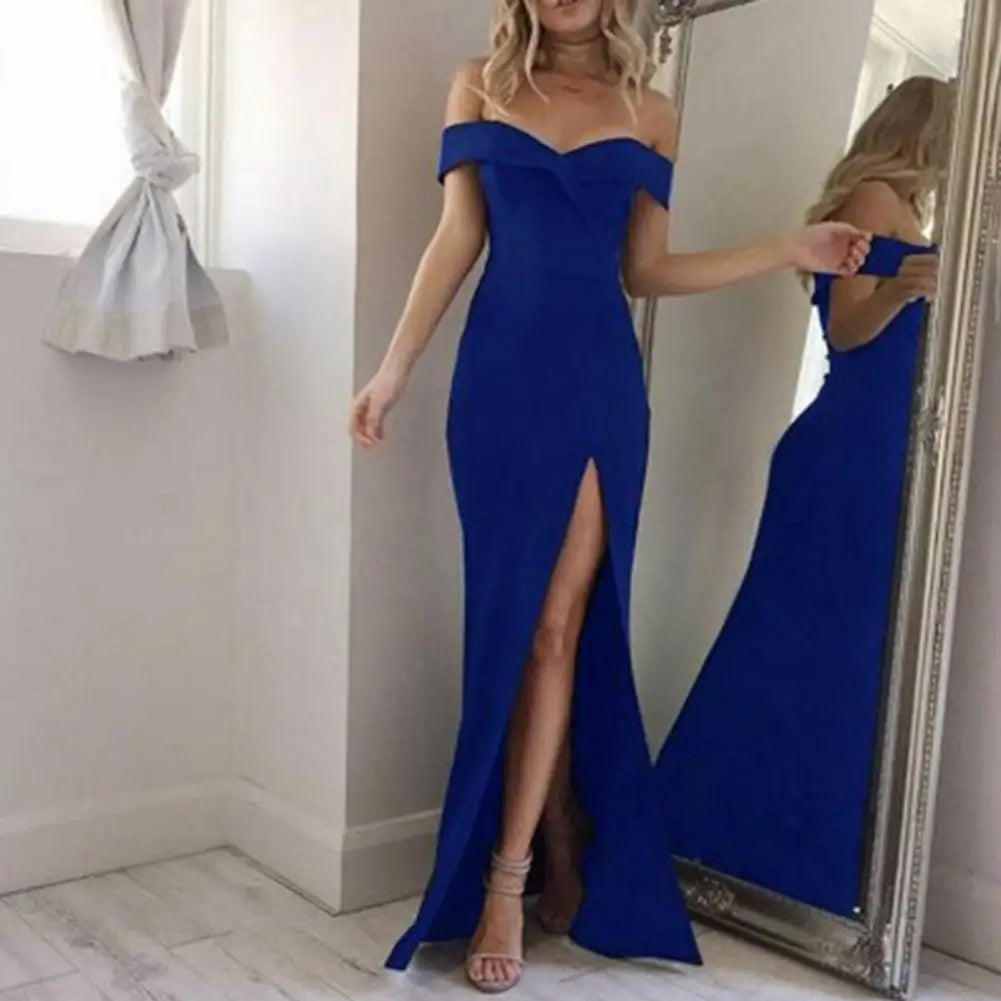 Strapless Off Shoulder Womem Dress Evening Gown Low-cut Sleeveless Split Hem Slim Fit Boycon Dress Banquet Party Maxi Dress