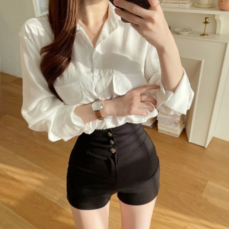 Shorts Women Slim Black Summer Hotsweet Club Style Solid Sexy Ladies High Waist Streetwear All-match Leisure Mujer Soft Trouser