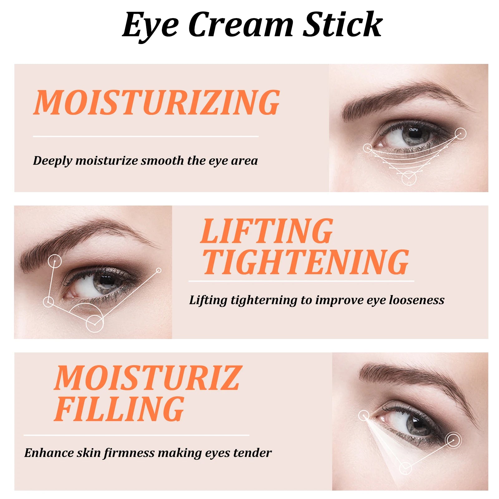 Snail Eye Cream Stick Collagen Fade Fine Lines Wrinkle Lightening Dark Circles Firming Eye Bags Puffiness Moisturizing Eye Cream