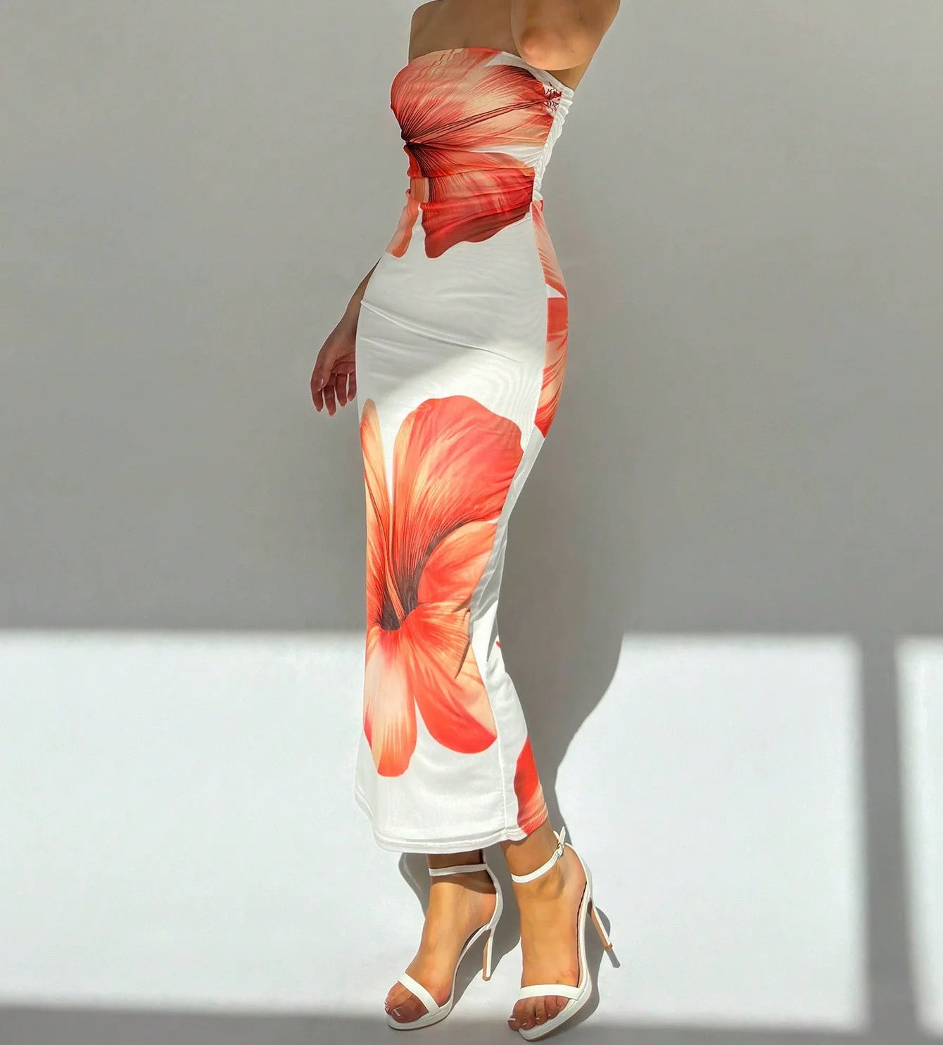 Elegant Fashionable Printed Long Dress New Summer Women's Sexy Slim Fit Chest Wrapped Off Shoulder Casual Dress