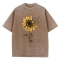 Sunflower And Butterfly Cotton Washed T-Shirt Women Prints Tops Summer O-Neck Oversized T Shirts Vintage Black Woman Clothes