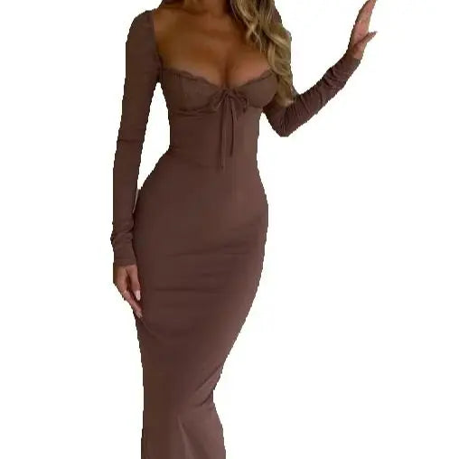 Woman Elegant Long Sleeve Hip Wrap Dress Temperament Women's Clothing Summer 2025 Daily New Fashion Female Fashion Sexy Dresses