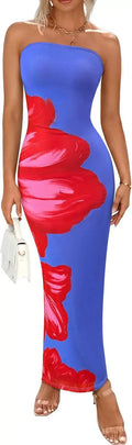 Elegant Fashionable Printed Long Dress New Summer Women's Sexy Slim Fit Chest Wrapped Off Shoulder Casual Dress
