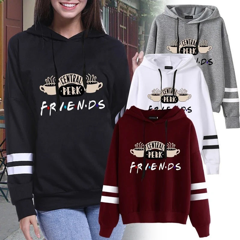 Women Friends TV Show Hooded Sweatshirt Cute Coffee Printing Hoodies Female Autumn Winter Casual Pullover Hoodies