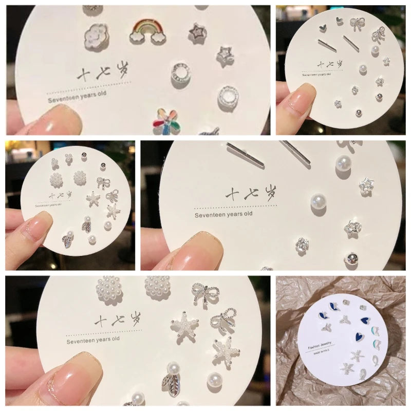 925 Sterling Silver Stud Earrings One Week No Duplicate Set Student Ear Jewelry Сережки Женские Pendientes De Acero Inoxidable