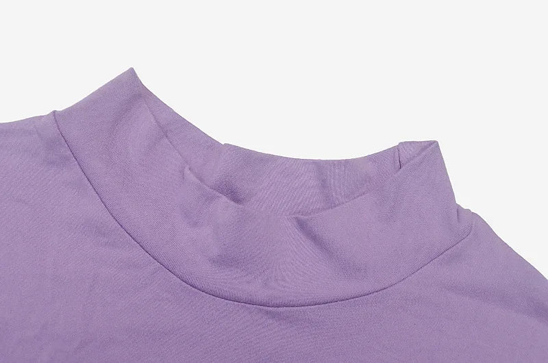 New Dresses 2025 Woman Fashion Summer High-neck Purple Long-sleeved Pleated Tie-up Dress Skirt Women's Clothing