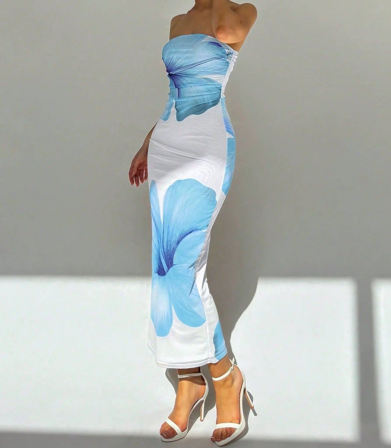 Elegant Fashionable Printed Long Dress New Summer Women's Sexy Slim Fit Chest Wrapped Off Shoulder Casual Dress
