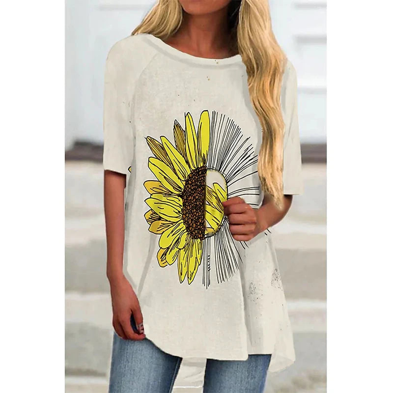 Summer Sunflower Floral 3D Print T-shirt Women Fashion Streetwear Casual O-Neck T Shirts Y2K Tops Tees Female Oversized Clothing