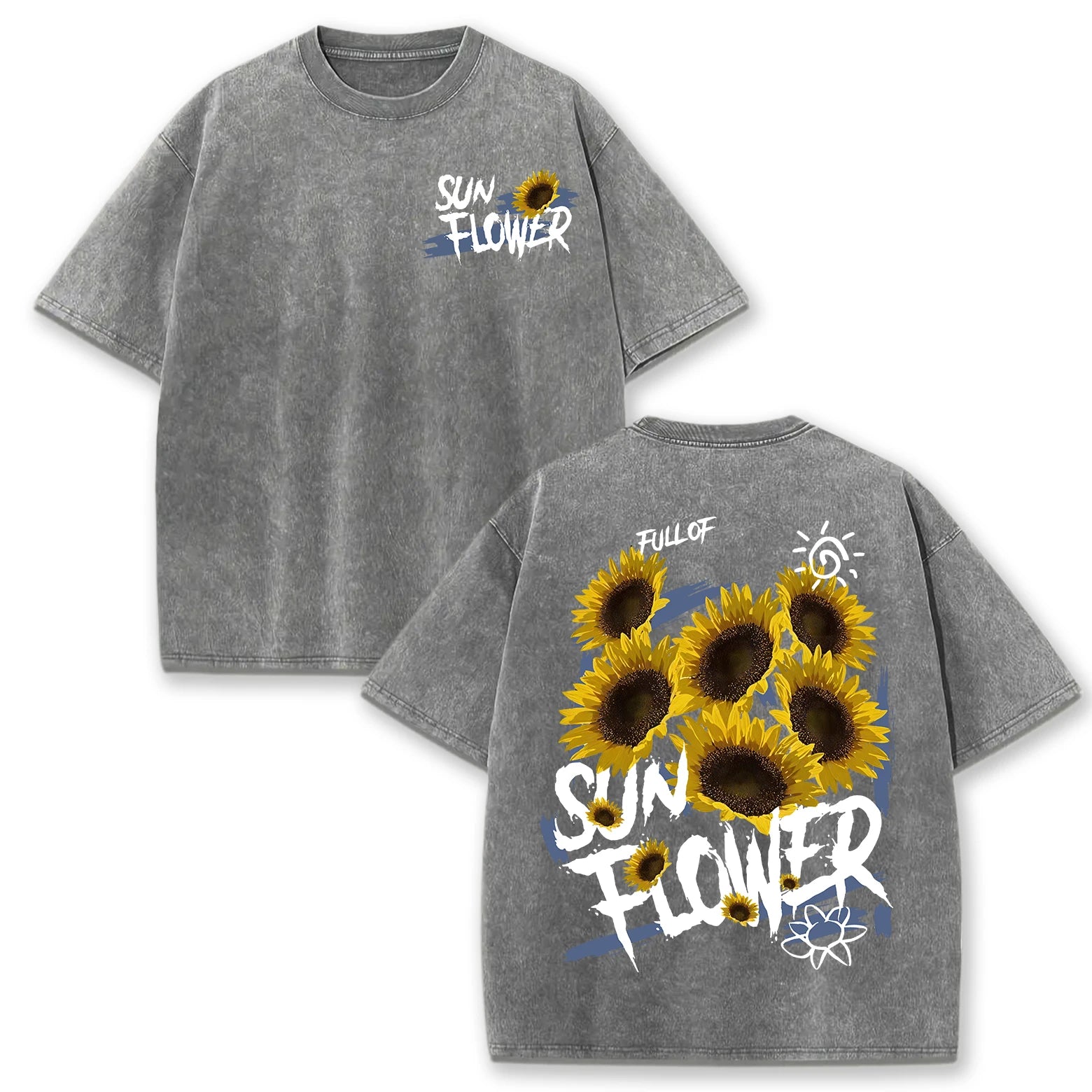 Life Good Beautiful Sunflower Print Washed Plus Size T Shirts Women Soft Cotton T-Shirt Street Short Sleeve Summer Casual Tops