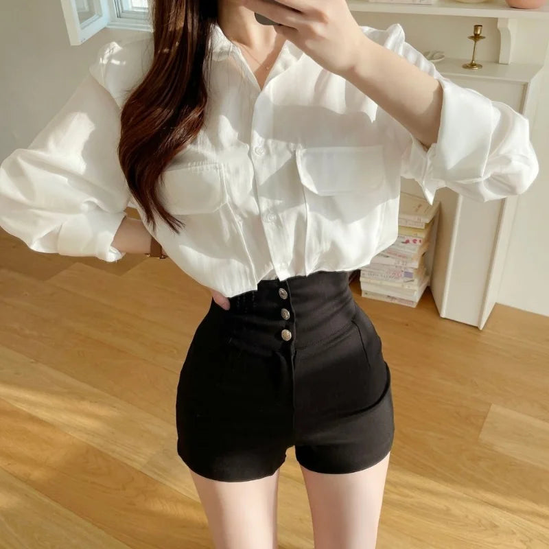 Shorts Women Slim Black Summer Hotsweet Club Style Solid Sexy Ladies High Waist Streetwear All-match Leisure Mujer Soft Trouser