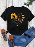 Women's Sunflower Butterfly Print T-Shirt Summer Casual Crew Neck Short Sleeve Female Tops Tees Fashion Women T-shirt