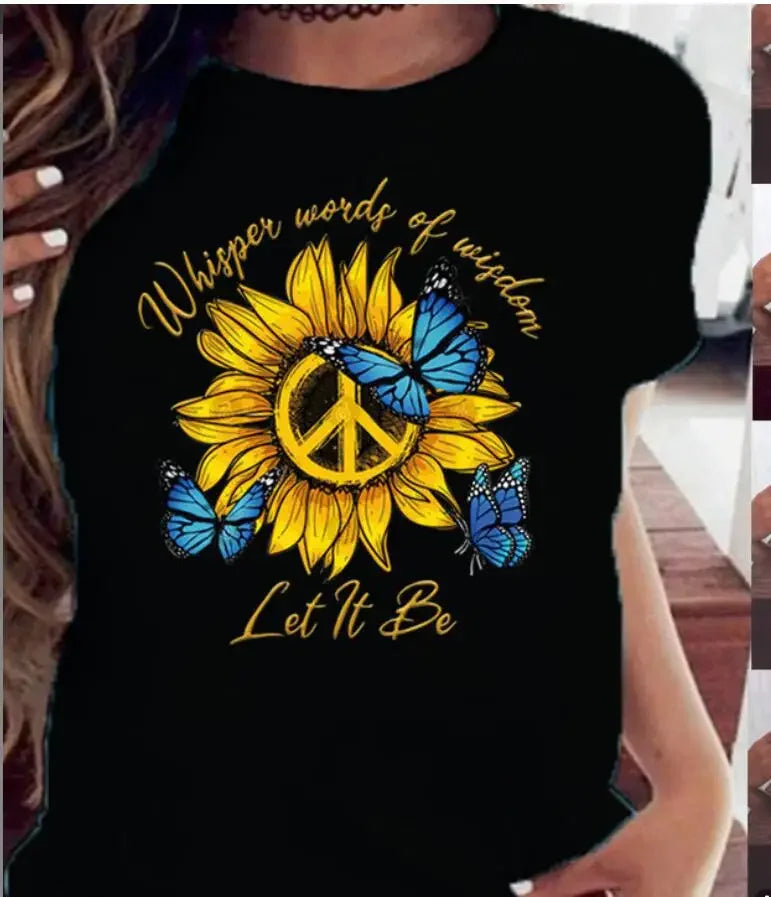 Sunflower Love Printed Summer T-Shirt Loose Fit Oversized Top for Men And Women Kawaii Polyester Fiber Short Sleeve Casual Wear