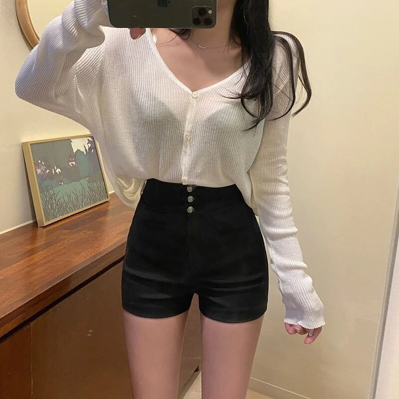 Shorts Women Slim Black Summer Hotsweet Club Style Solid Sexy Ladies High Waist Streetwear All-match Leisure Mujer Soft Trouser