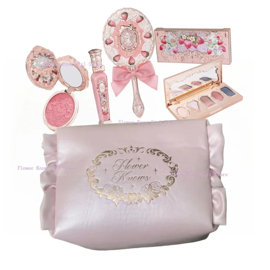 Makeup Set Flower Knows All in One GiftBox Glitter EyeShadow Palette Long Lasting Velvet Lip Cream Matte Blush with Cosmetic Bag