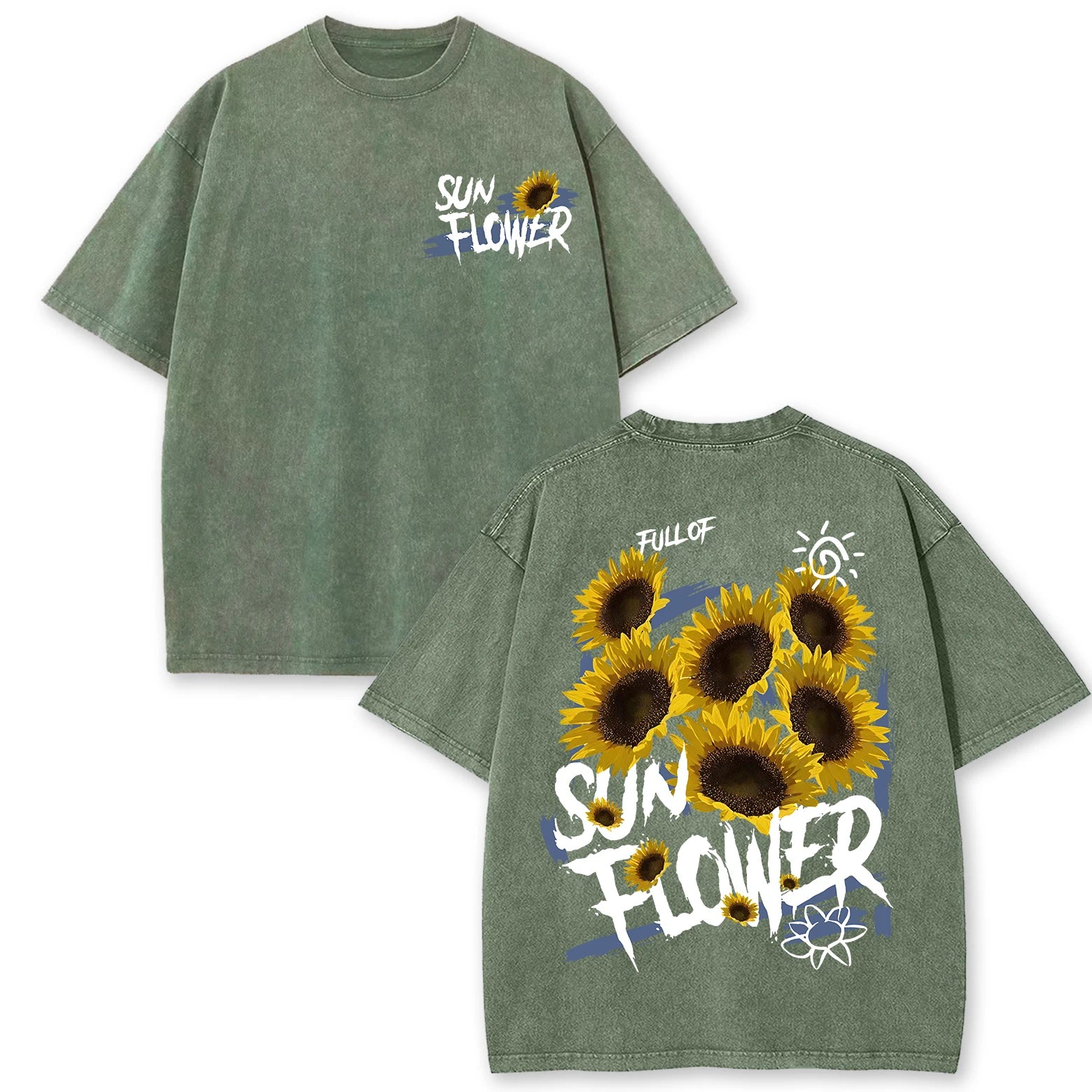 Life Good Beautiful Sunflower Print Washed Plus Size T Shirts Women Soft Cotton T-Shirt Street Short Sleeve Summer Casual Tops