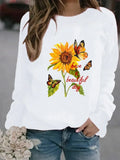 New  Long-sleeved Sunflower Butterfly Print Casual Round Neck Head Round Neck European Hoodie Woman Sweatshirt  Clothes