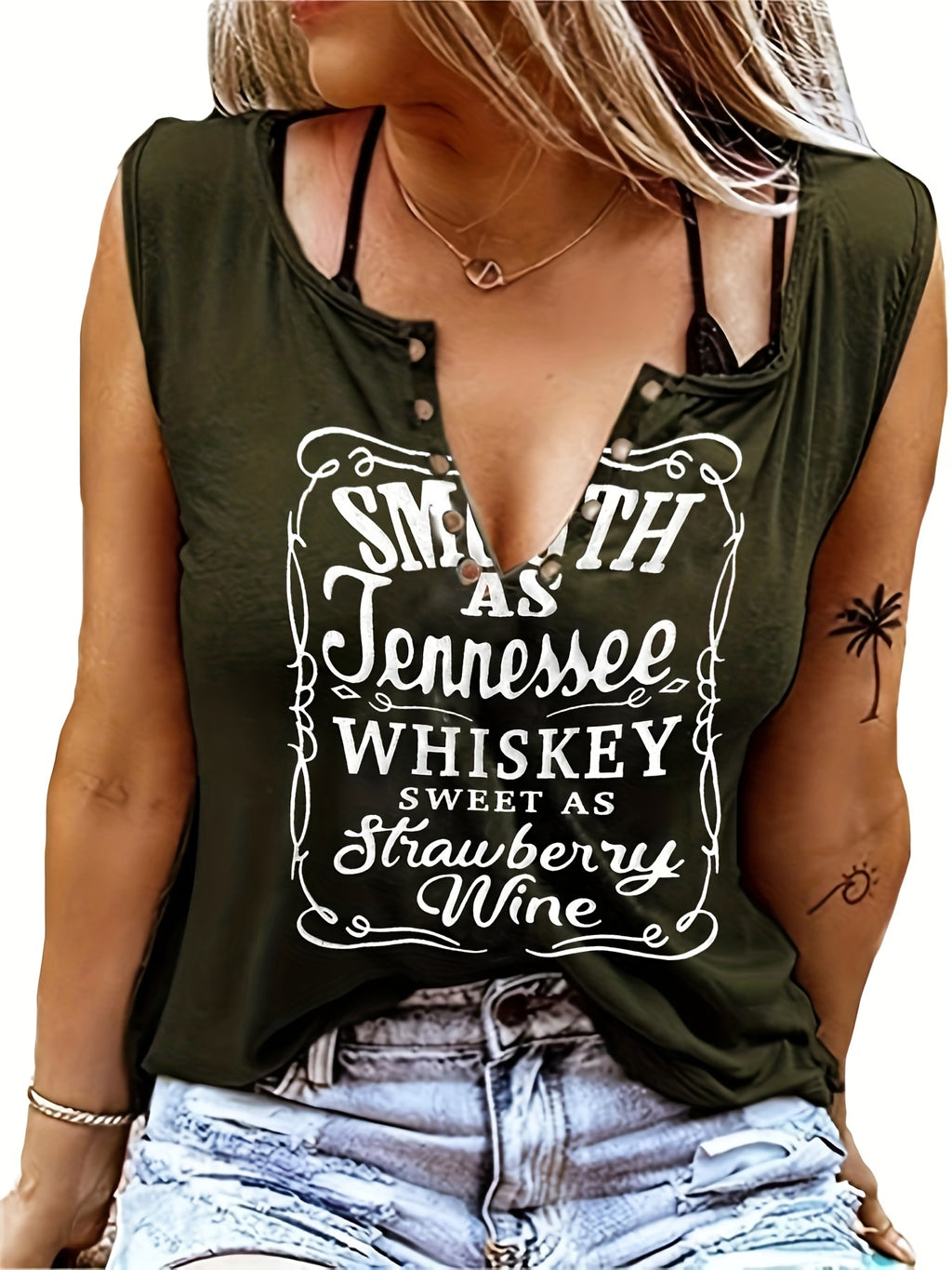 Women' Country Music V-Neck Sleeveless Tank Top - Wide Strap Casual Shirt Suitable for Concerts, Dance Halls & Casual Attire - Machine Washable - Lettering Top