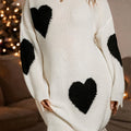 Plus Size - Plus Size - Plus Size, Women'S Elegant Sweaterdress - Longline A-Line skirt, Black Heart Accent, Plus Size Friendly, All-Season Casual & Formal Outfits - Valentine'S Day Party Everyday Chic Outfit, Versatile Wardr
