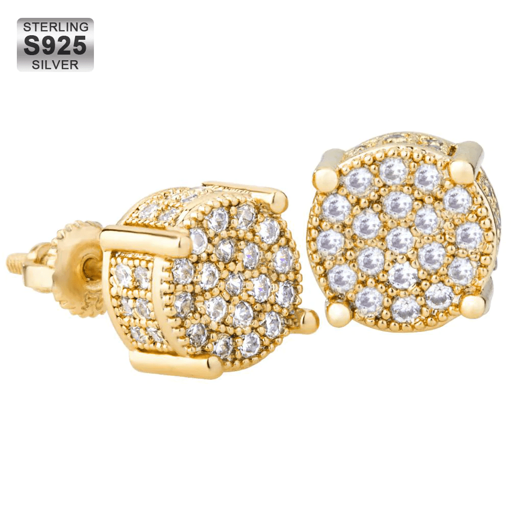 Set of 2 S925 Silvery Hip-Hop Men'S Earrings Featuring Synthetic Zirconia with Micro-Setting And Color Plating in a Round Design.