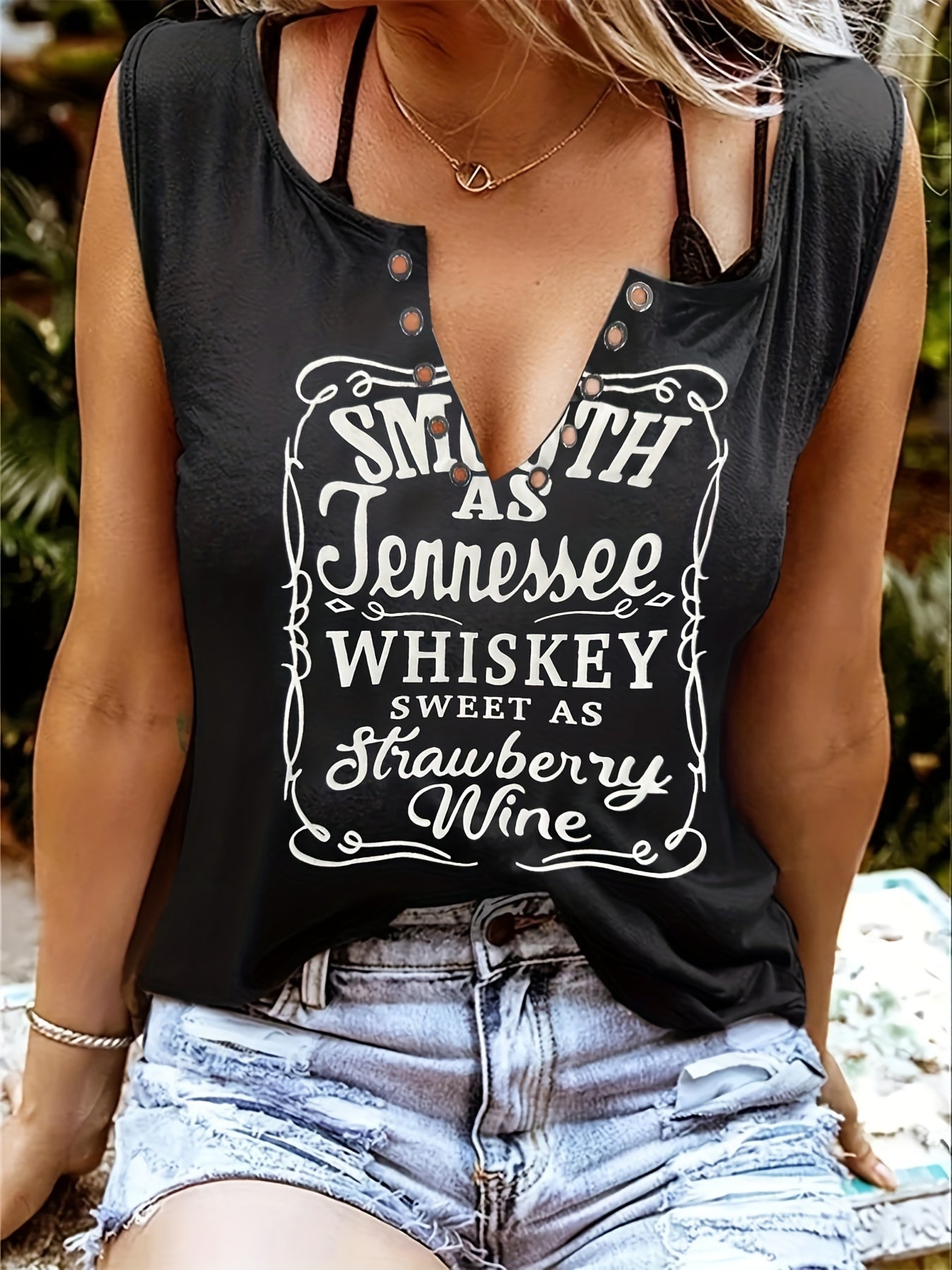 Women' Country Music V-Neck Sleeveless Tank Top - Wide Strap Casual Shirt Suitable for Concerts, Dance Halls & Casual Attire - Machine Washable - Lettering Top
